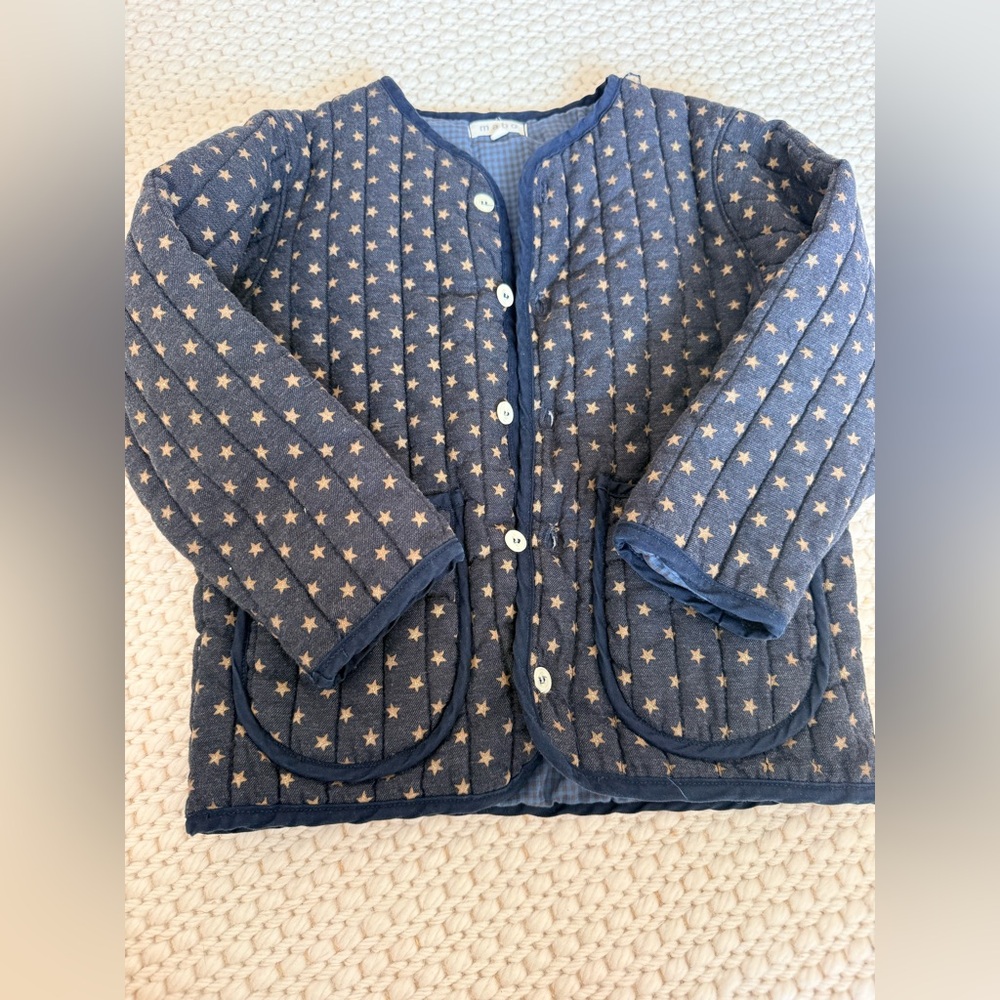Kids Quilted Navy Star Button-Front Jacket